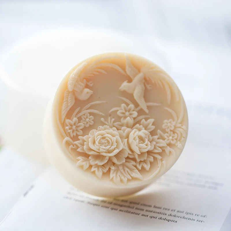 Flower Phoenix Soap Mold Easy Demoulding Round Shape Flexible Silicone Soap Molds for Soap Scented Candle Plaster Crafts Making