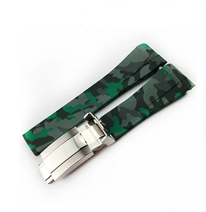 Watchbands Insurance Folding Buckle Camouflage Silicone Strap for Rolex Water Ghost Submariner Daytona Watch Strap 20mm