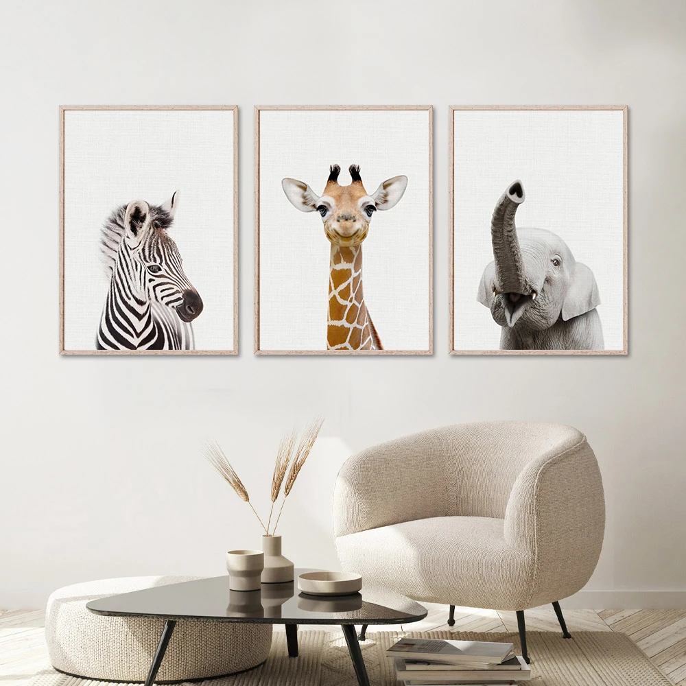 

Baby Room Animal Wall Posters Decorative Picture Elephant Horse Wall Art Prints Giraffe Canvas Painting Posters Kids Room Decor