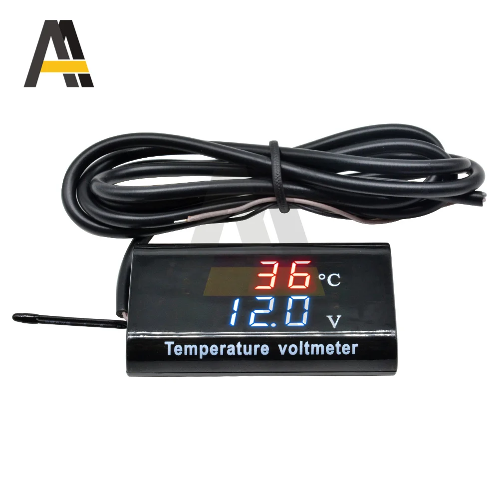 Voltmetro digitale di temperatura DC 12V 0.56 pollici Display a LED misuratore di tensione Tester pannello impermeabile per auto barca moto