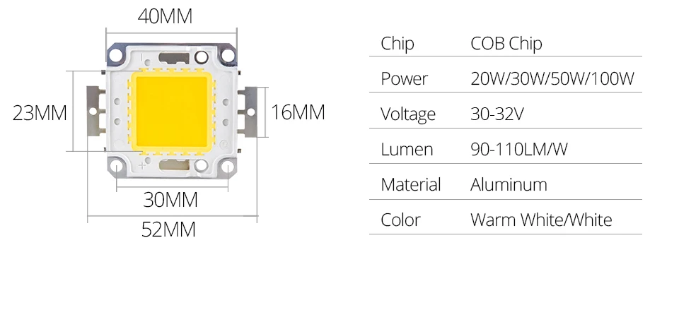 10W 20W 30W 50W 100W COB LED Chip Lamp Bulb Chips for Spotlight Floodlight Garden Square DC 12V 36V Integrated LED Light Beads