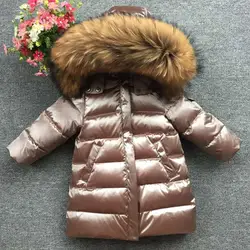 Chaquetas de plumón engrosadas de piel Real para niños, abrigo largo de 90 plumón, chaqueta de abrigo para bebés de 1 a 12 años, prendas de vestir para bebés, ropa de invierno para niños, 30