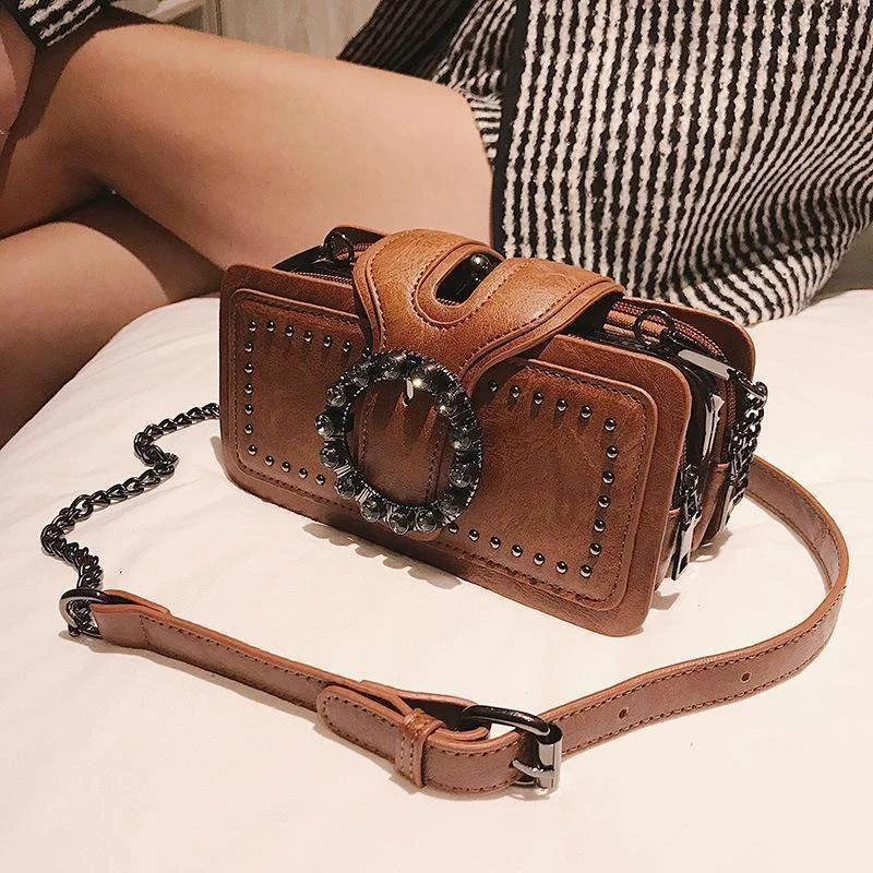 Heavy Metal Fashion - 2021 Retro Women Shoulder Bags Diamond Flap Cross-body Bag Machine Punk Style All-match Messenger Bags