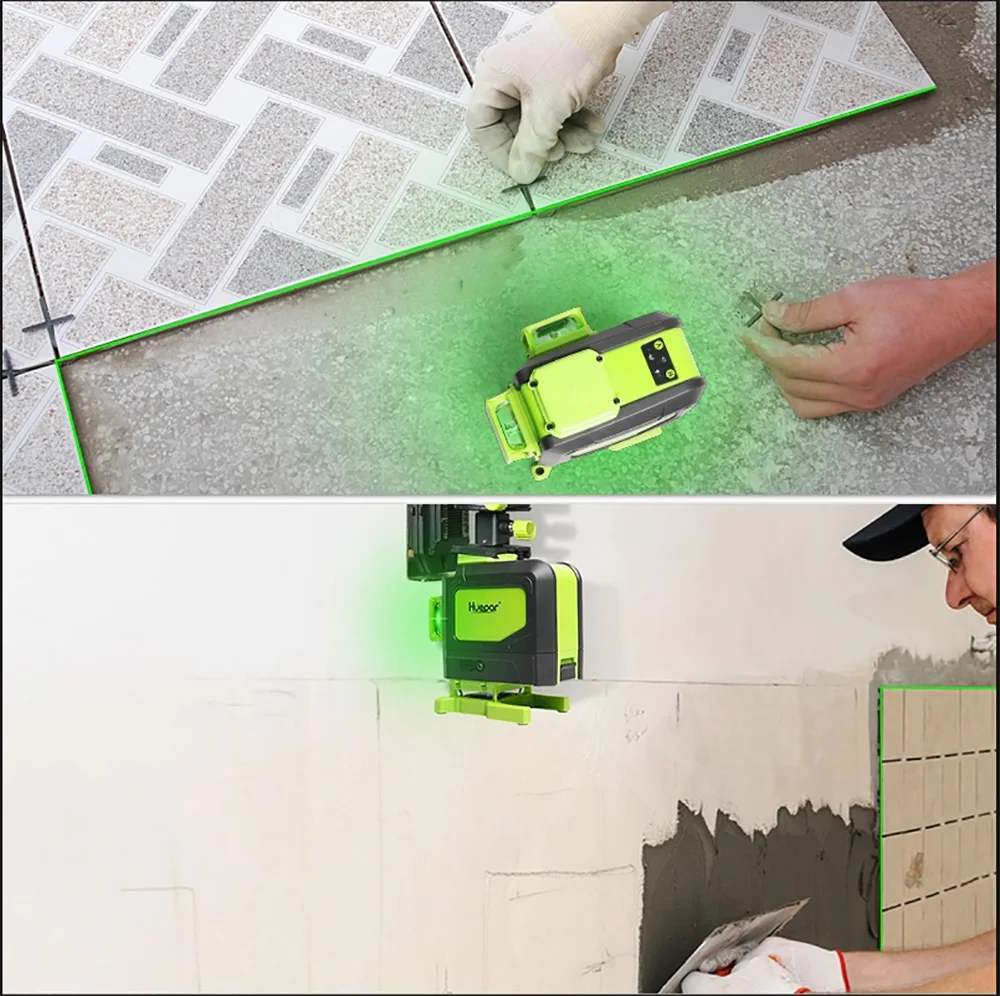 Huepar 16 lines 4D Cross Line Laser Level Green Beam Line With Li-ion battery For Tiles Floor Multifunction & Remote Control