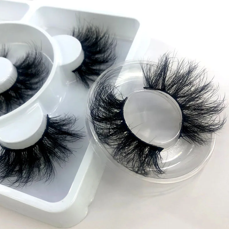 3 Pairs 25 mm 3d Mink Lashes Bulk Faux with Custom Box Wispy Natural Mink Lashes Pack Short Wholesales Natural False Eyelashes