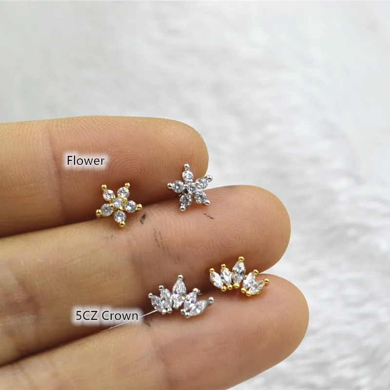 50pcs Crown Flower CZ Ear Helix Bar Cartilage earring tragus ring Earring Ear Studs Nice Design Body Piercing Jewelry