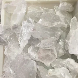 Natural white rough selenite crystal slab transparent gypsum specimen
