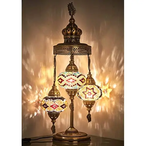 (16 Colors) laModaHome 2020 - 3 Big Globes Magnificent Handmade Turkish Moroccan Mosaic Tiffany Table Desk Bedside Lamp Lampshad