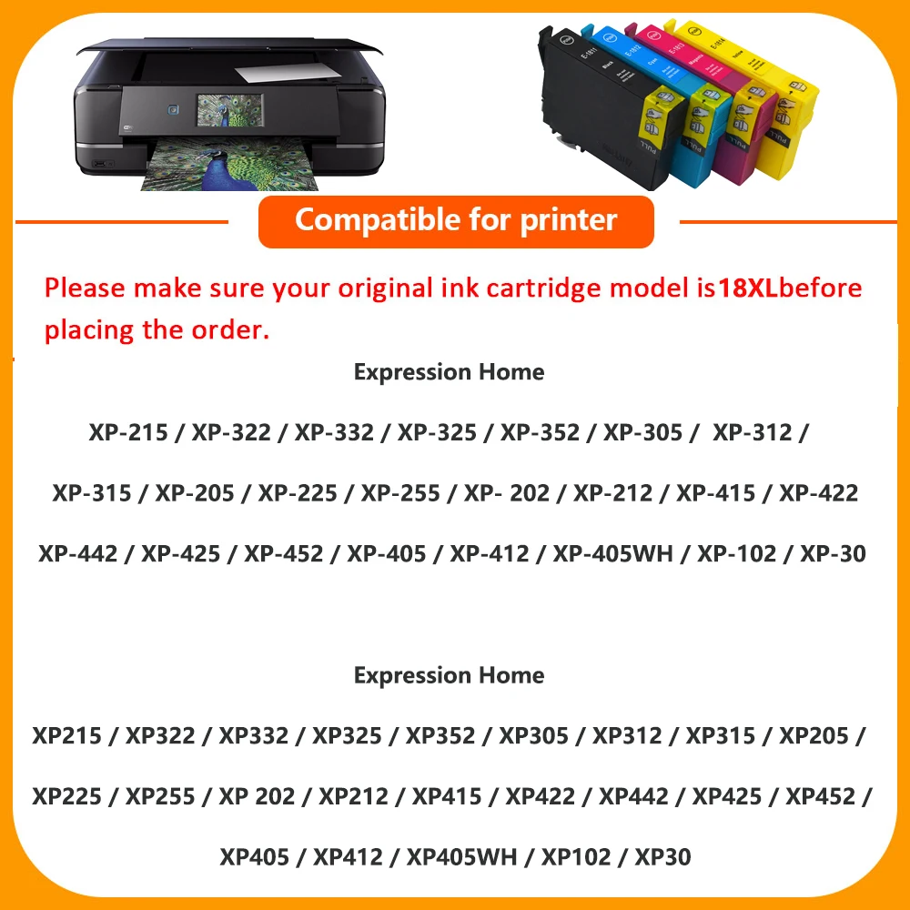 18XL Ink Cartridge for Epson 18 18 XL Compatible for Epson XP 422 Ink XP-422 Ink XP-322 XP-215 XP-205 XP-325 XP-425 XP-315 XP312