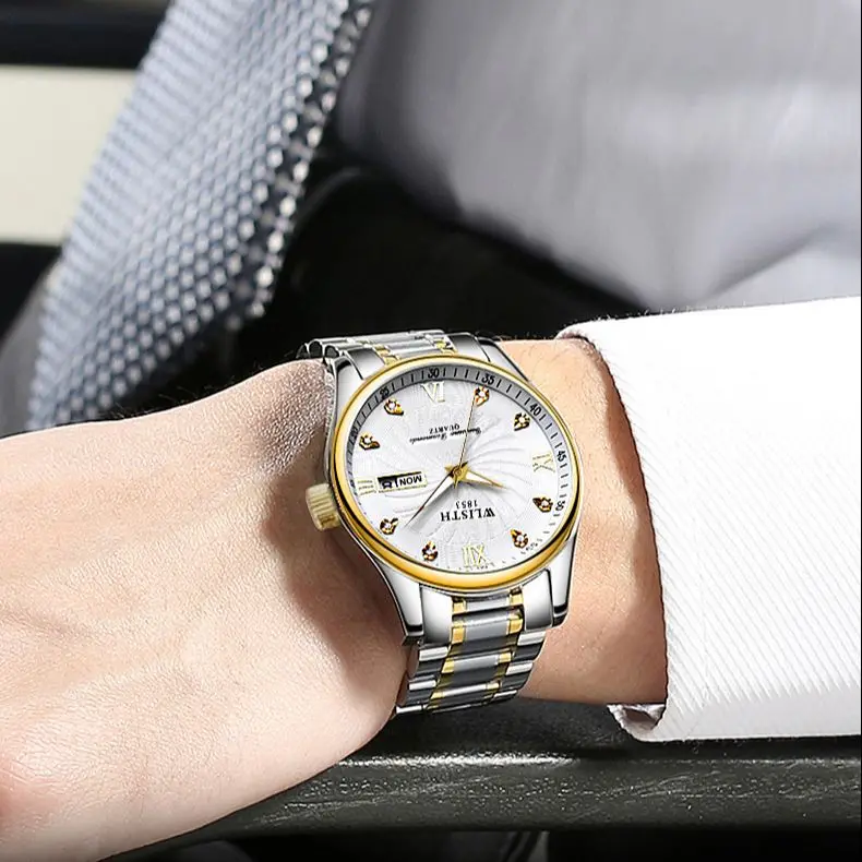 WLISTH Couple Watch Luminous Waterproof Casual Diamond Double Calendar Business Quartz Watch For Men Reloj Hombre Women Clock