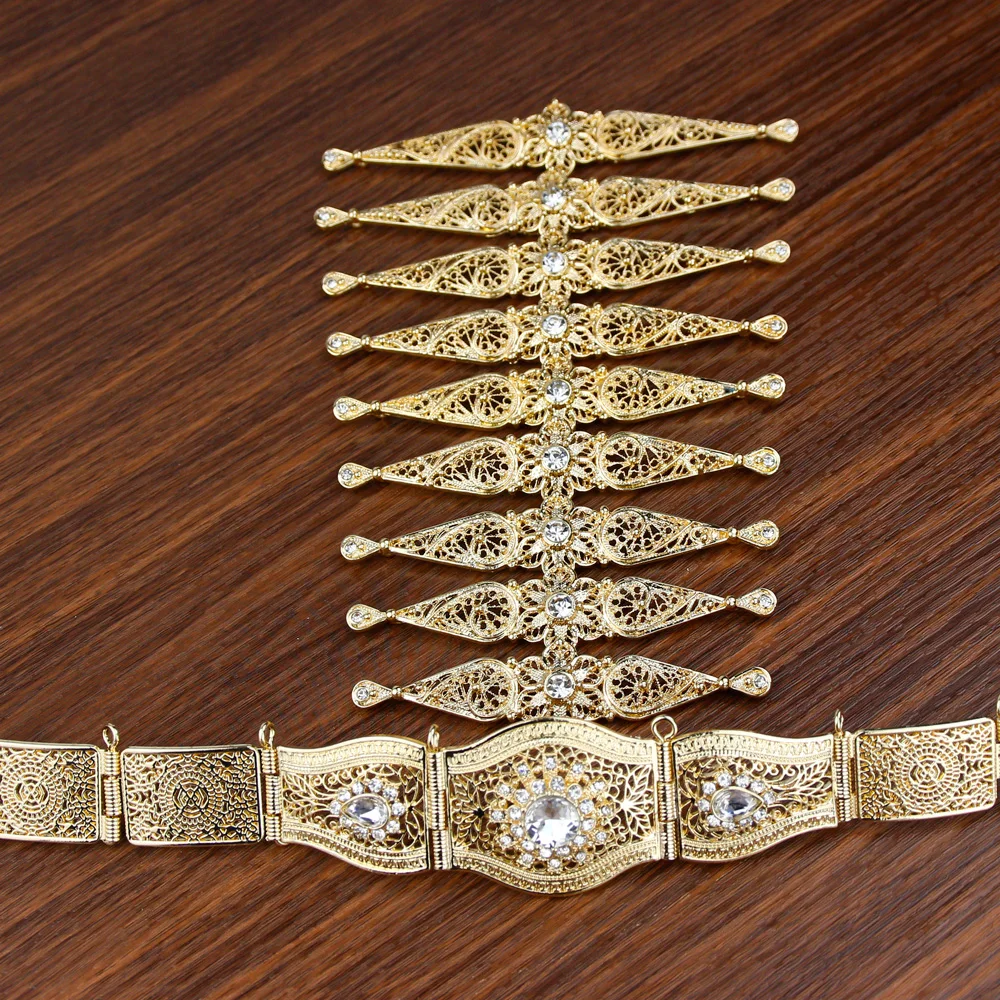 Sunspicems Gold Silver Color Moroccan Belt Breastplate Crystal Wedding Jewelry Sets For Women Arab Caftan Bijoux Bride Gift 2021