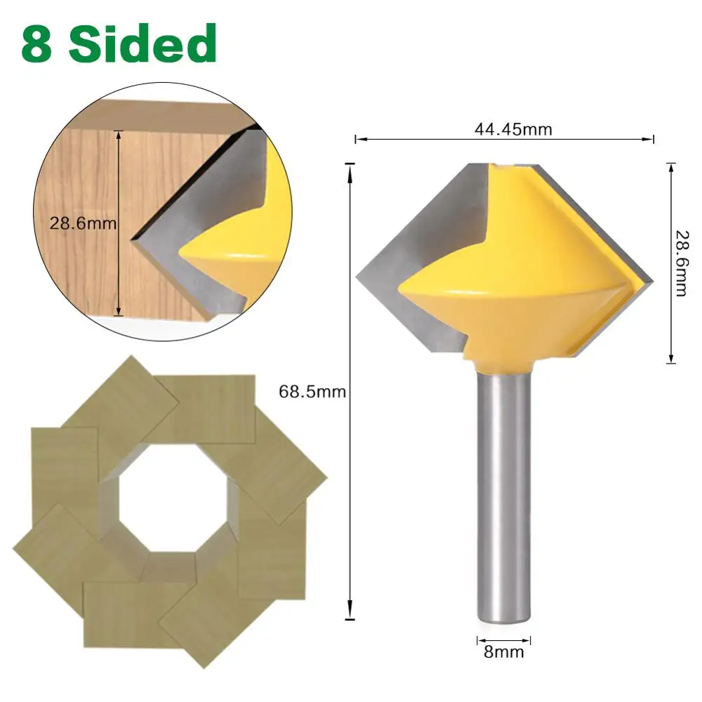 1PC 8mm Shank 6 Sided 8 Sided 12 Sided 6 Sided Multi Sided Glue Joint Router Bit Set