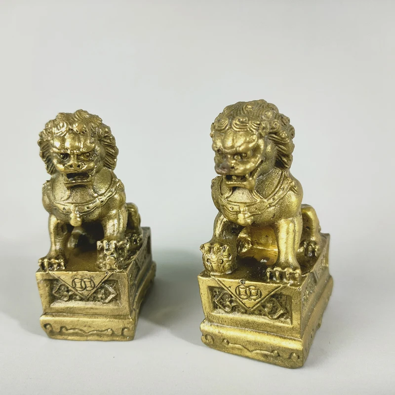 زوج من مجموعة متقنة ديكور المنزل الصينية النحاس الشعبية فنغ شوي الباب الحرس الأقوياء تماثيل الأسد المنحوتات #3