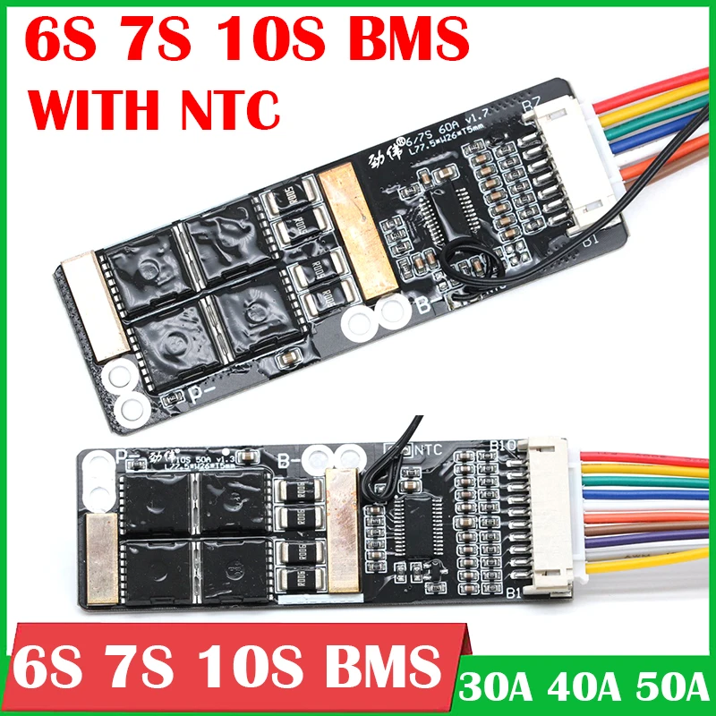 

NTC 6S 7S 10S 24V 30A 40A 50A Li-ion Lithium Battery Protection Board 25.2V 29.4V BMS vacuum cleaner car washer electric drill