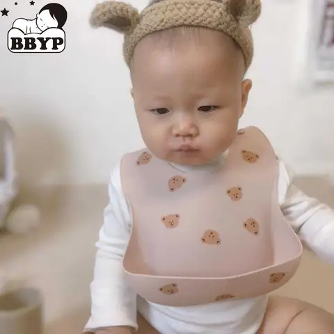 새로운 베이비 베어 식품 학년 실리콘 방수 Bibs 신생아 소년 소녀 먹이 타액 유아 조절 Burp