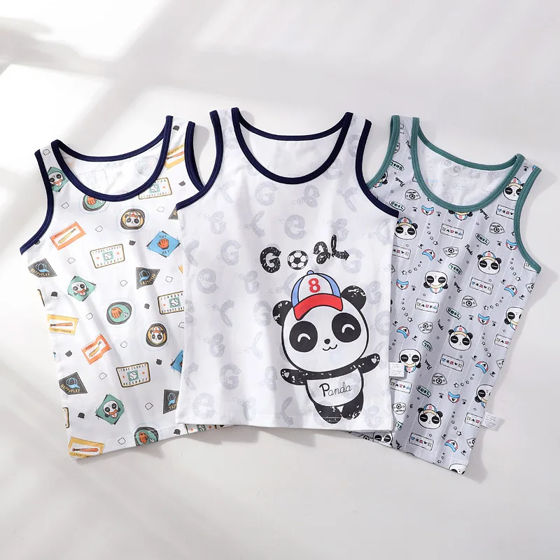 Boy Quality Cartoon Design Singlet Underwear Tank Teen Boy Undershirts Cotton Dino Pandas Tank Tops for Kids Size 3-10T 3Pcs/Lot