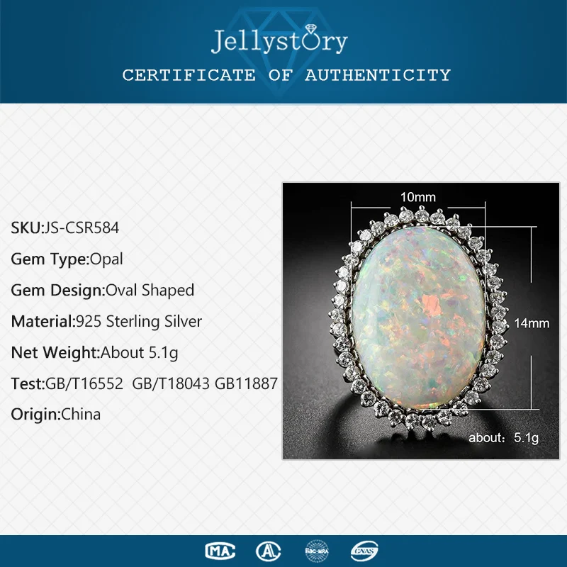 Jellystory Trendy Silver 925 Jewelry Ring Oval Shape Opal Zircon Gemstone Rings for Women Wedding Party Gift Wholesale size 6-10