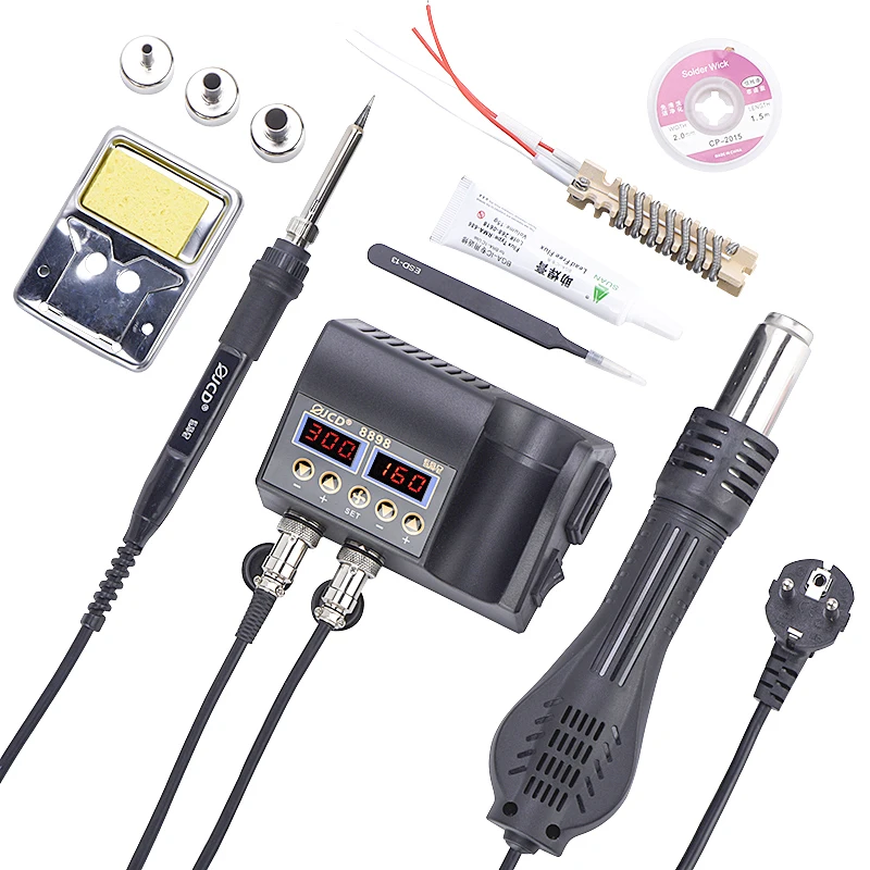 JCD 2 in 1 Hot Air Gun Rework Soldering Station 800W LCD Digital Electric Soldering Iron for Phone PCB IC SMD 8898 Welding Set