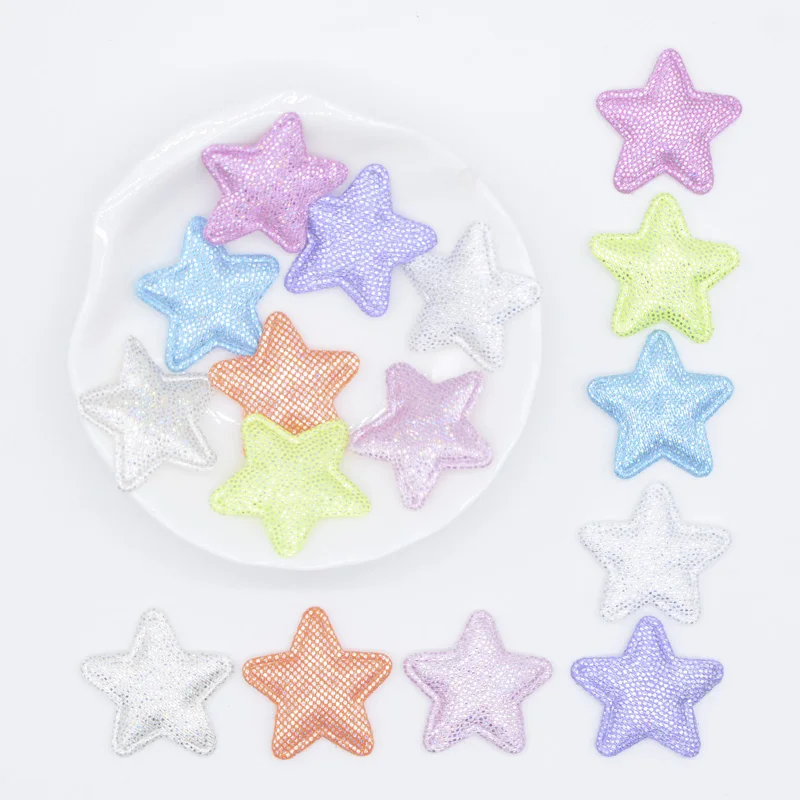 100Pcs 25mm Bling Colorful Fabric Star Applique Padded Patches for DIY Clothes Hat Shoes Headwear Hairpin Bow Festival Decor