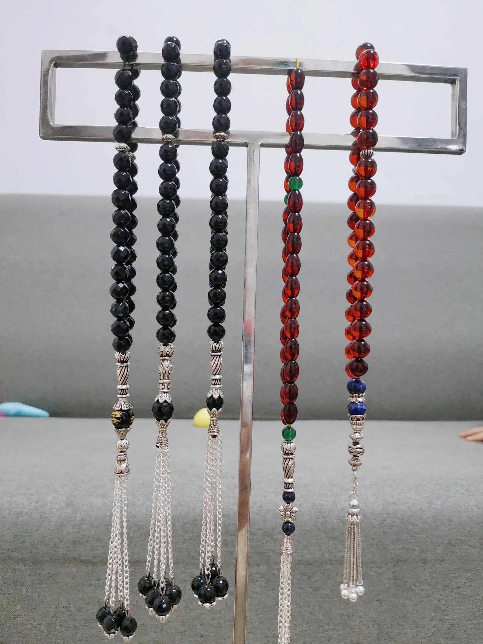 1pcs/lot Natural Agate Alloy Red blood Amber S925 Silver Muslim Rosary 33Beads rare precious accessories jewelry folk-custom