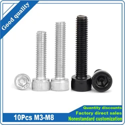 5/10pc DIN912 M3 M4 M5 M6 M8 Full Thread 304 Stainless Steel Black 12.9 Grade Steel Hexagon Hex Socket Head Cap Allen Bolt Screw