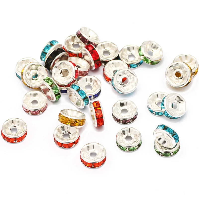 100pcs/lot 4 6 8 10mm Multicolor Rhinestone Rondelle Crystal Spacer Beads for Jewelry Making DIY Bracelet Necklace Accessories