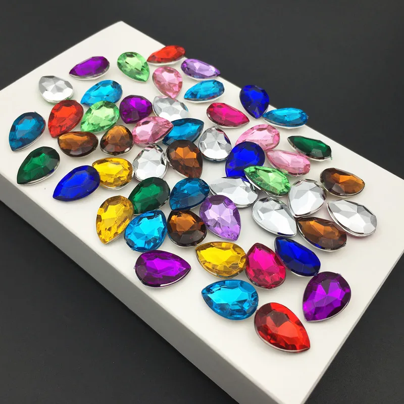 Acrylic 10x14mm 13x18mm Rhinestone various colors teardrop More Colors Acrylic Fancy Stone Pointed back Droplet Beads No holes