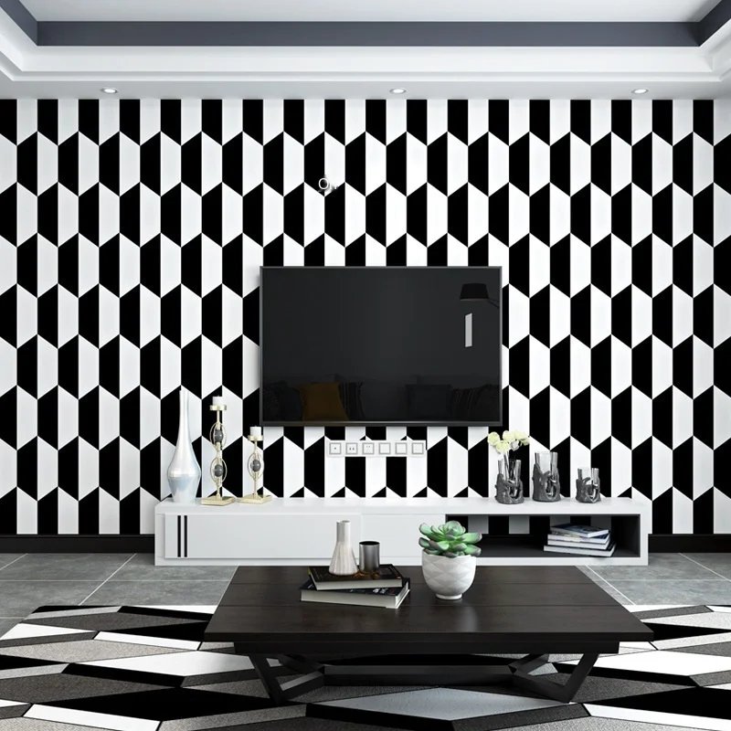 

Black and white wallpaper modern simple Nordic style geometric graphics living room bedroom dining room TV background wall