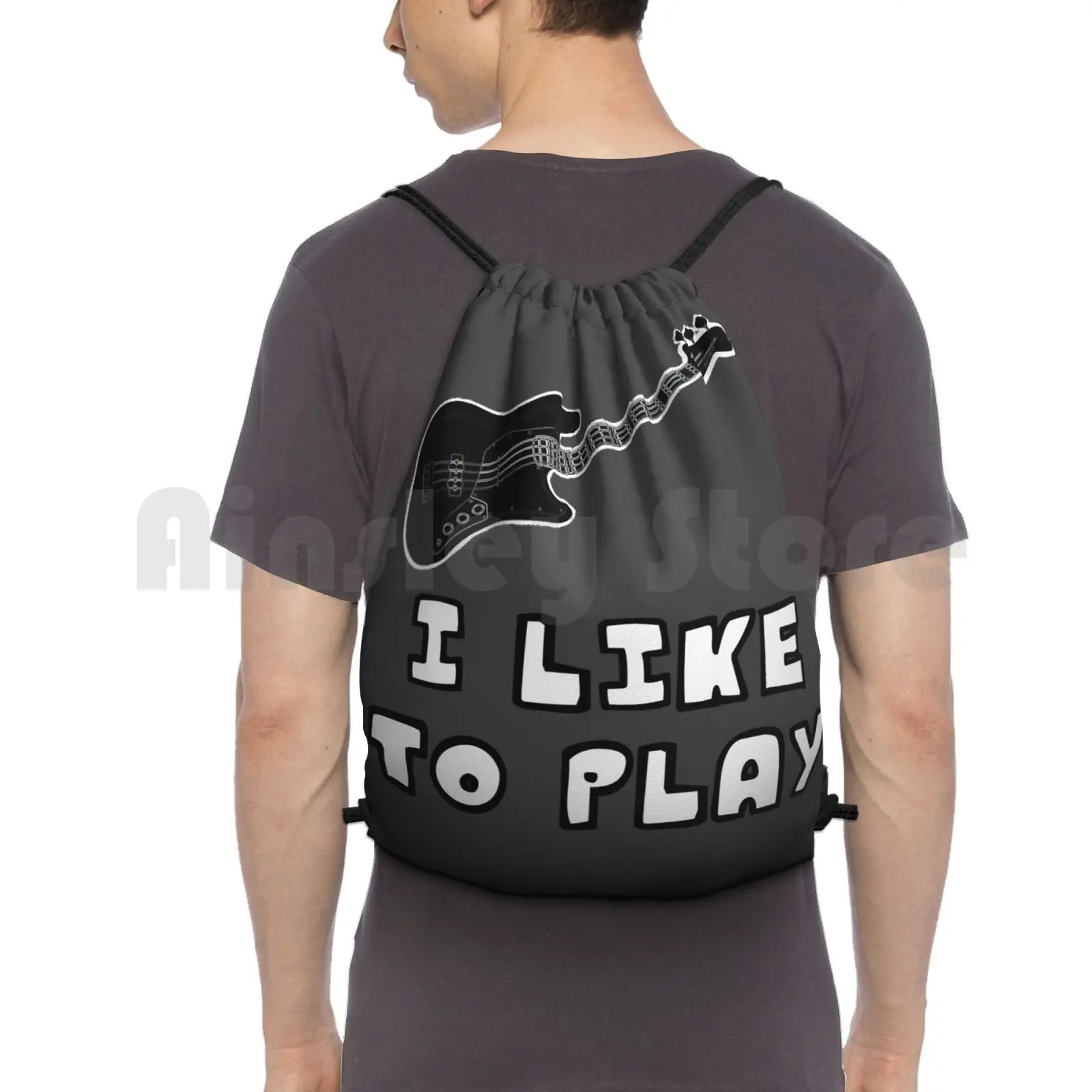 I Like To Play Bass Guitar Backpack Drawstring Bag Riding Climbing Gym Bag Bass Guitar Electric Drums Microphone Sing Singer