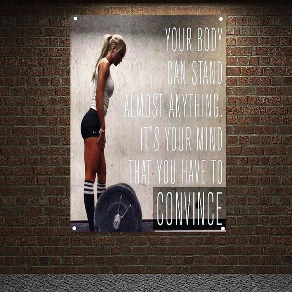 Workout Bodybuilding Banners Gym Wall Decoration Sign Motivational Poster Wall Art Canvas Painting Stickers Muscular Body Flags