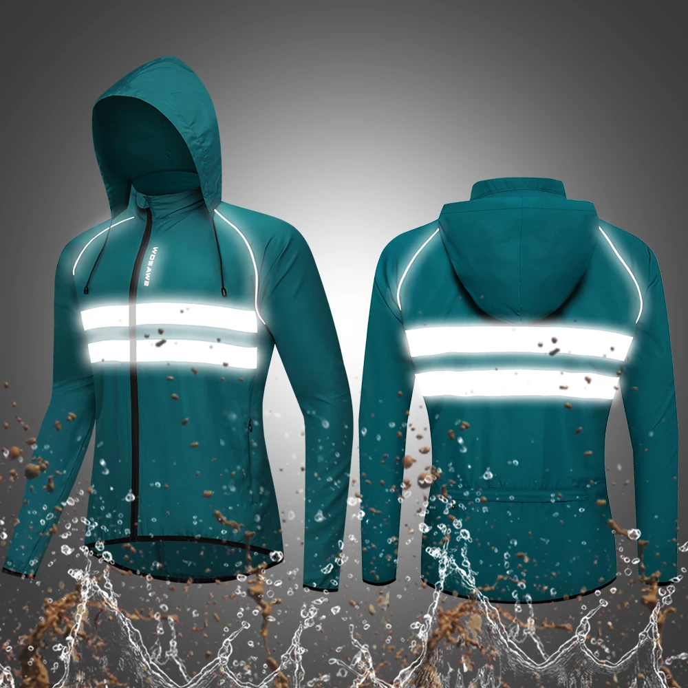 WOSAWE Reflective Running Jackets Men Waterproof Windproof Lightweight Windbreaker High Visibility Cycling Sports Sweatshirts