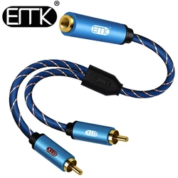 EMK 2RCA 3.5mm żeński do 2RCA męski stereofoniczny kabel Audio przewód AUX pozłacany do smartfonów, MP3, tabletów, kina domowego