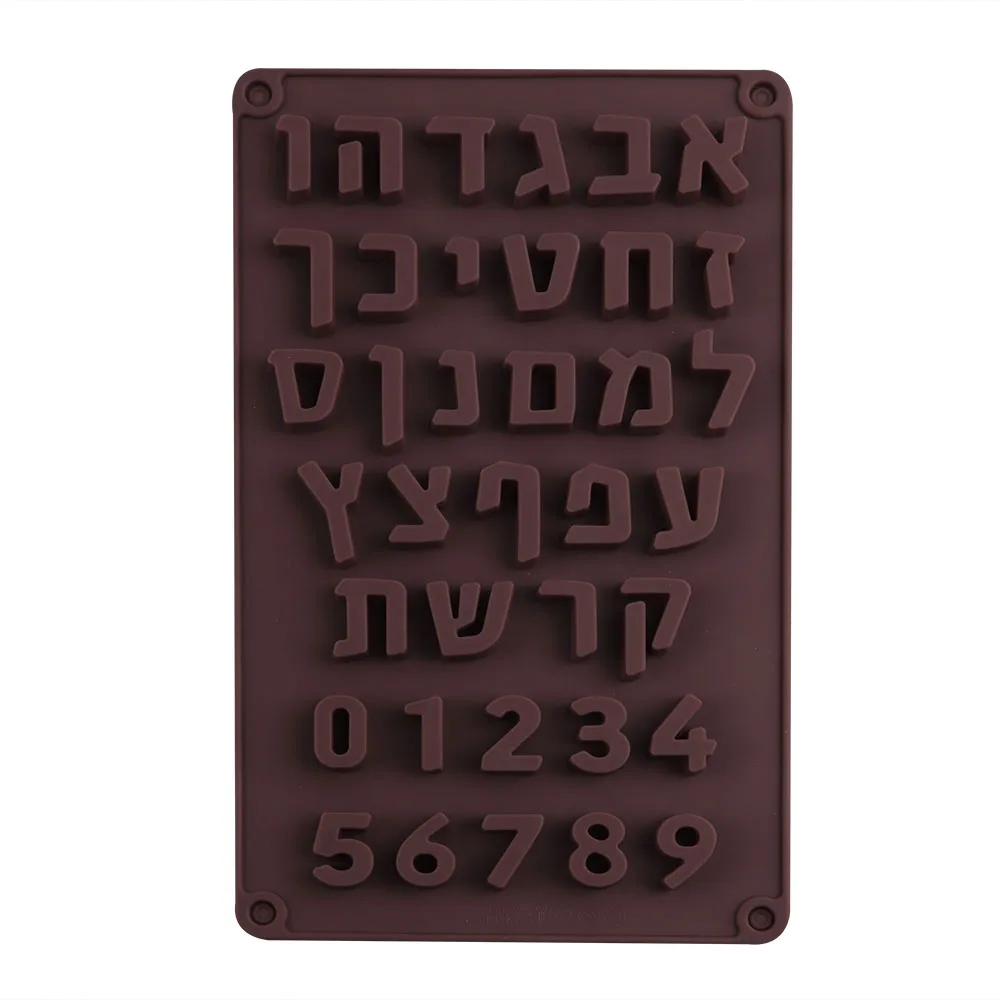 3D Hebrew Letters Silicone Mold Alphabet Chocolate Numbers Mold Cake Fondant Baking Form Cake Decorating Tools Tray Cookie Mould