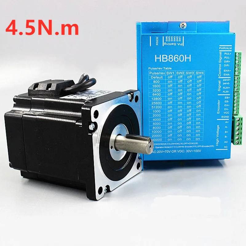 Nema 34 Closed Loop Stepper Servo Motor 8A 4.5N.m High Speed Kit With Encoder + 86HB250-80B Hybrid  Driver