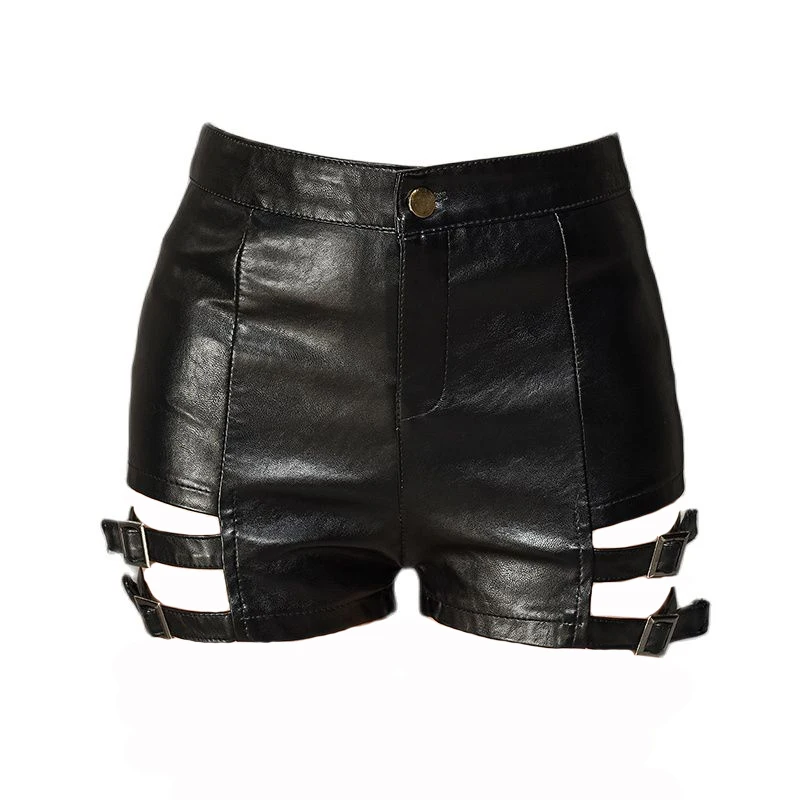 Short gothique en cuir PU pour femme, Sexy, taille haute, Slim, noir, collection automne-hiver 2022