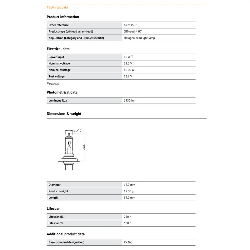 OSRAM-bombilla halógena para faro delantero de coche todoterreno H7, lámpara Original de calidad OEM, 12V, 80W, Alemania, 62261SBP, 1 unidad