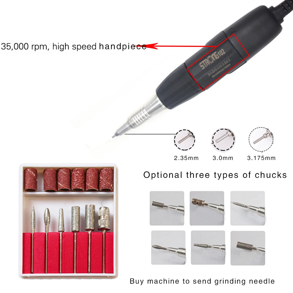 1 stks Chinese goede kwaliteit 35000 rpm nagel boor handstuk micro motor Sterke 102 handstuk