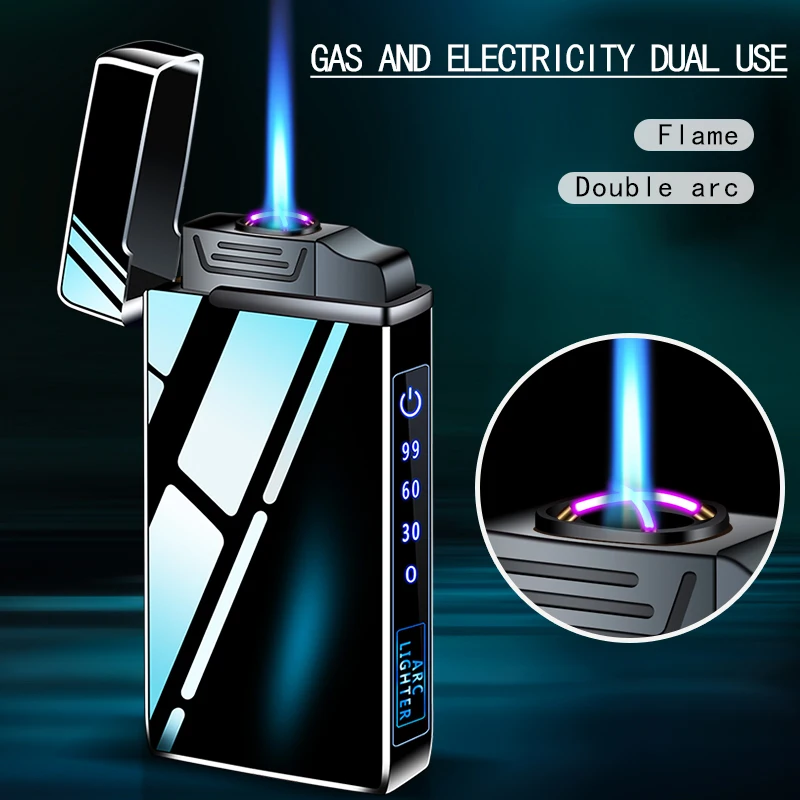 Inflatable Gas Lighter, Windproof Jet Torch, USB Charging, Double Use Arc Cigarette, Two Way Lighter, Personalized Gift for Men