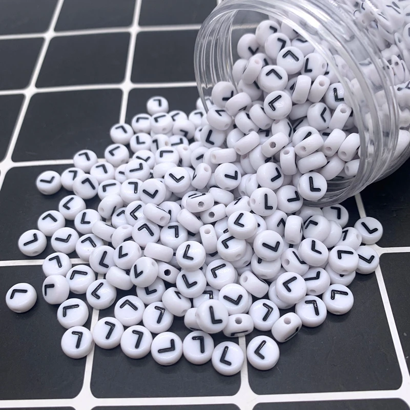 New 100pcs 7x4mm White Acrylic Alphabet / Letter Round Beads For Jewelry Making Diy Handmade Bracelet Necklace