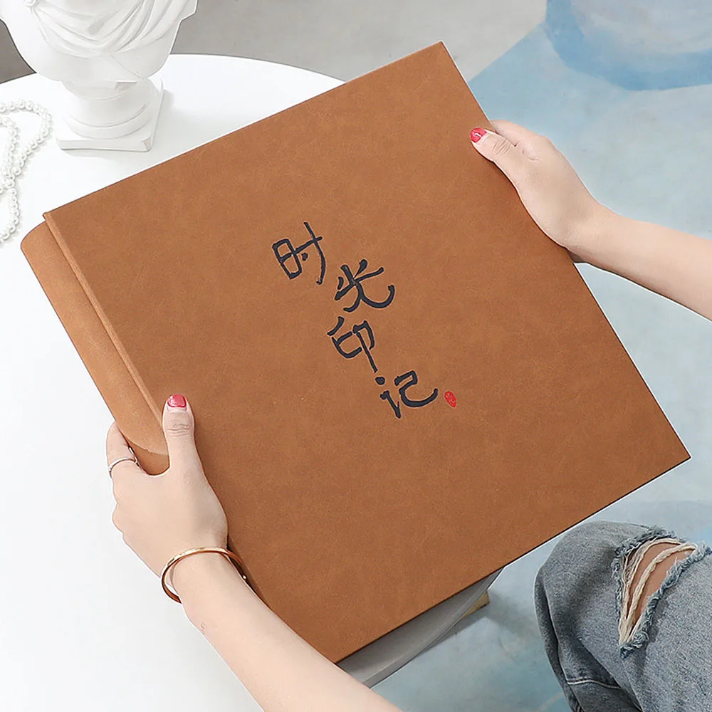 Retro Leather Souvenir Album for Family, Large-Capacity Wedding Album, Interstitial Photo, Can Hold 350 Big, 5 Inches