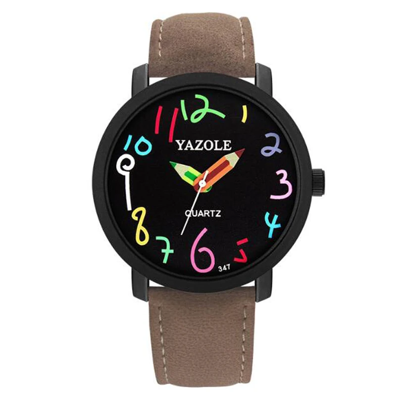 YAZOLE-Reloj grande de cuero para Mujer, pulsera de cuarzo con lápices de colores digitales, a la moda