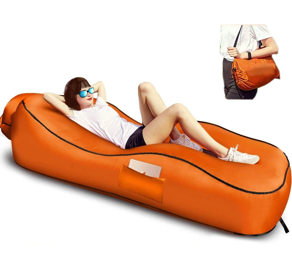 Outdoor Camping Inflatable Sofa Mat Lazy Bag 3 Season For Beach Swimming Pool Air Bed Lounger Sports Camping Travel Home Use