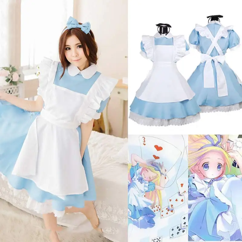 Halloween Vrouwen Kostuum Volwassen Anime Alice In Wonderland Blue Party Dress Alice Droom Vrouwen Sissy Maid Lolita Cosplay