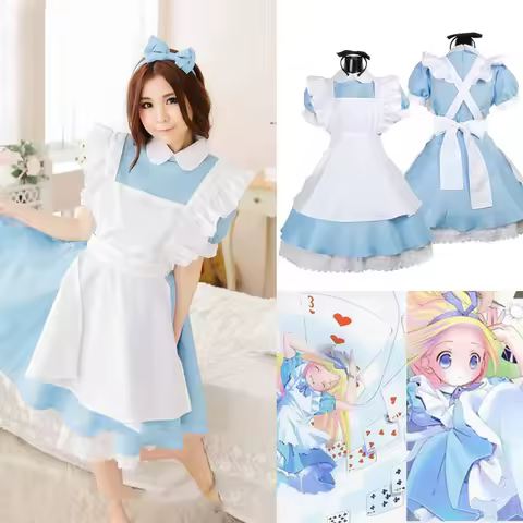 Halloween Women Costume Adult Anime Alice In Wonderland Blue Party Dress Alice Dream Women Sissy Maid Lolita Cosplay