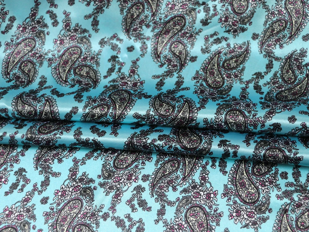1 Meter x 1,48 Meter Retro-Paisley-Muster, weicher, seidiger Satinstoff, bedrucktes Charmeuse-Material für Futterschal – Detail 6
