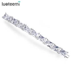 LUOTEEMI High Quality New Cubic Zirconia Hair Pins Fashion Stunning Sqaure Shape Temperament Accessories for Bridal Wedding Gift