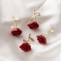 2PCS 14K Gold Plated White Rose Flower Pendant DIY Jewelry Findings Components Earrings Making Supplies Material Accessories