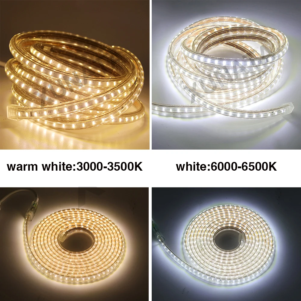 LED Strip EU 220 240V Waterproof IP67 Outdoor Rope White/Warm White/Blue SMD 3014 120LEDs/m LED Light Strip +EU Switch plug