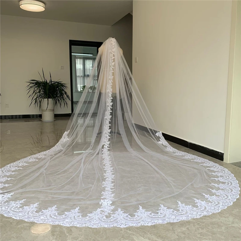 Voile de mariée en Tulle, une couche, Long avec peigne, dentelle, blanc ivoire, accessoires de mariage pour mariée