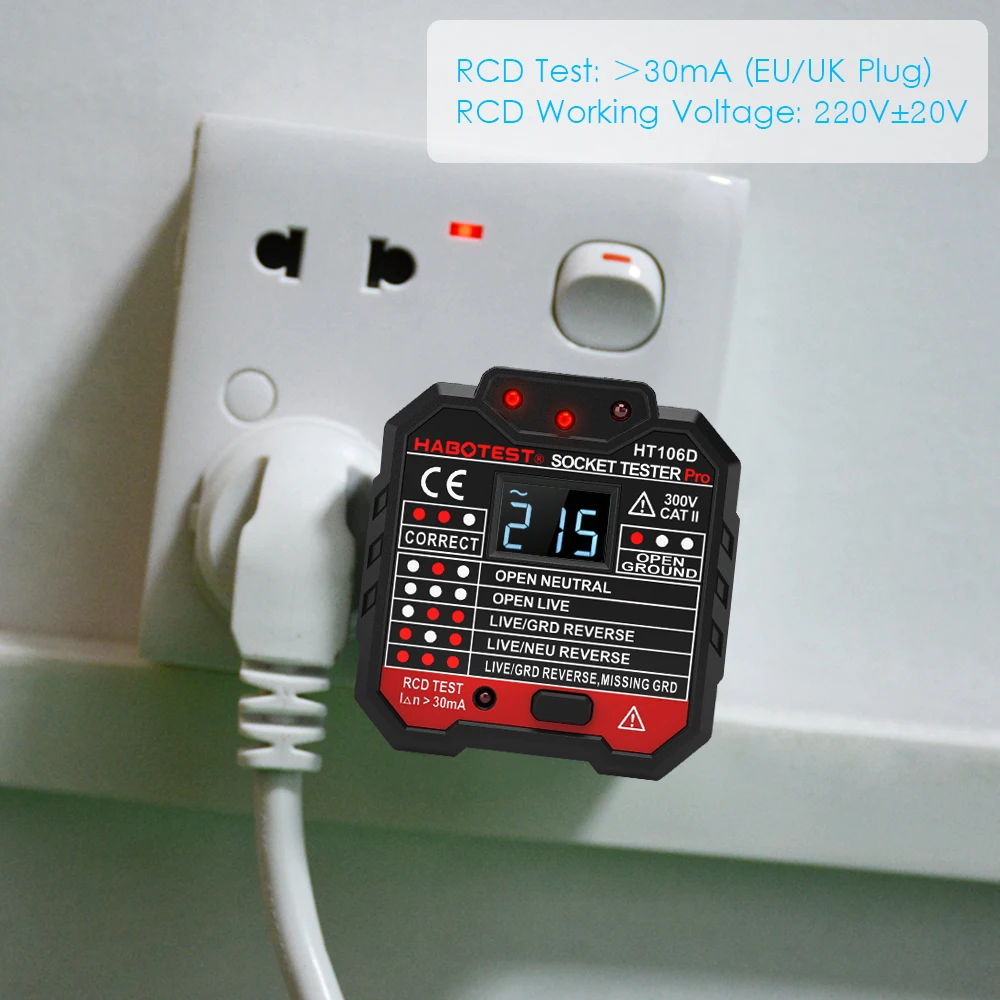 Habotest-ht106bht106d ht106e電圧テスター,euプラグ検出器,接地ゼロライン,極性フェーズチェック